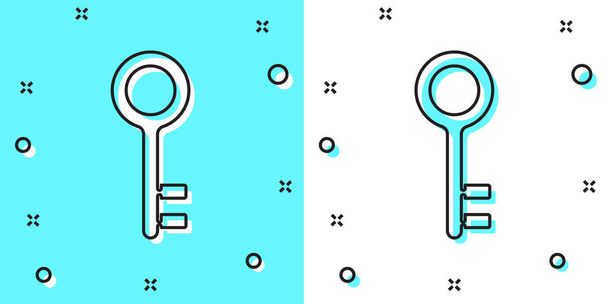 Black line House key icon isolated on green and white background. Random dynamic shapes. Vector Illustration - Vector, Image