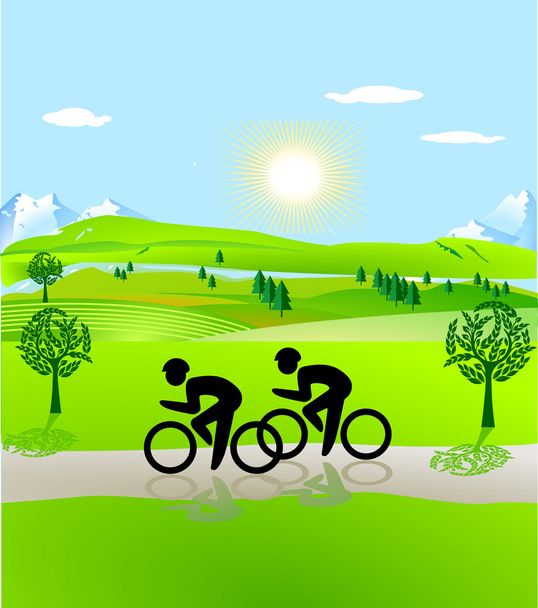 fietsen en open landschap - Vector, afbeelding