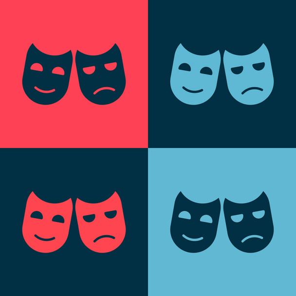 Arte pop Comedia y tragedia máscaras teatrales icono aislado en el fondo de color. Ilustración vectorial
 - Vector, imagen
