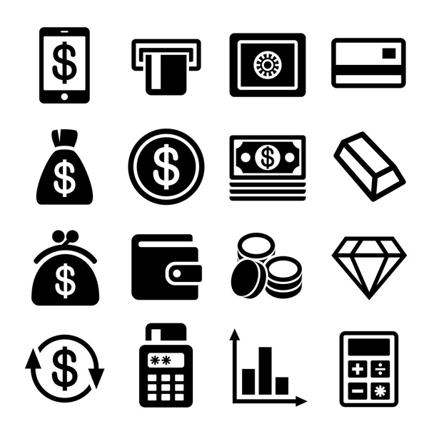 Money and bank icon set - Vector, afbeelding