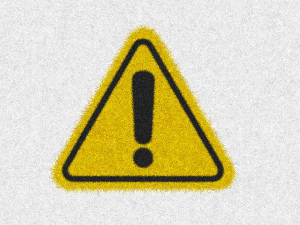 Dikkat uyarı işareti, beyaz arkaplanda izole edilmiş sembol simgesi dikkatli olun. Tehlikeli durumlarda tehlike uyarısı işareti, kürk konsepti tarzında tasarım çizimi. - Fotoğraf, Görsel