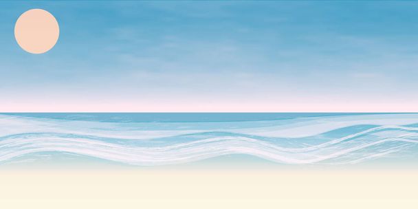 Καλοκαιρινή παραλία διανυσματική απεικόνιση. Ωκεανός και άμμος. Όμορφο καλοκαιρινό σκηνικό. - Διάνυσμα, εικόνα