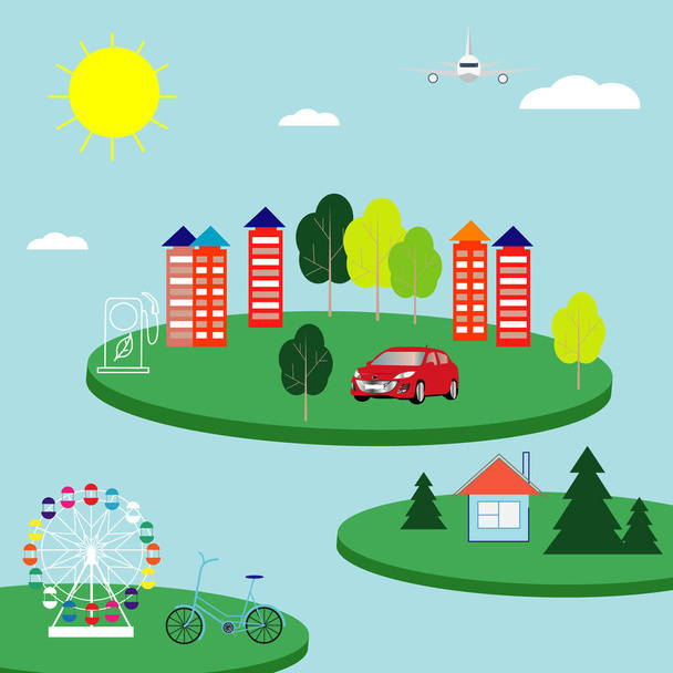 Concepto de ciudad verde en vector. Cartel del Día de la Tierra. Ilustración ecológica de la ciudad
. - Vector, imagen