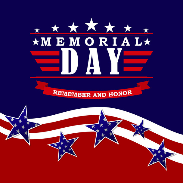 Memorial Day background. Template for Memorial Day banner and poster design. Memorial Day greeting card with US flag, stars and stripes. Vector. - Vector, Image
