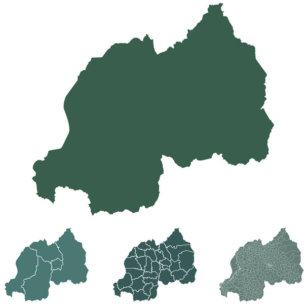 Ruanda Karte Umriss Vektor mit Verwaltungsgrenzen, Regionen, Gemeinden, Departements in schwarz-weißen Farben. Infografische Entwurfsvorlage. - Vektor, Bild