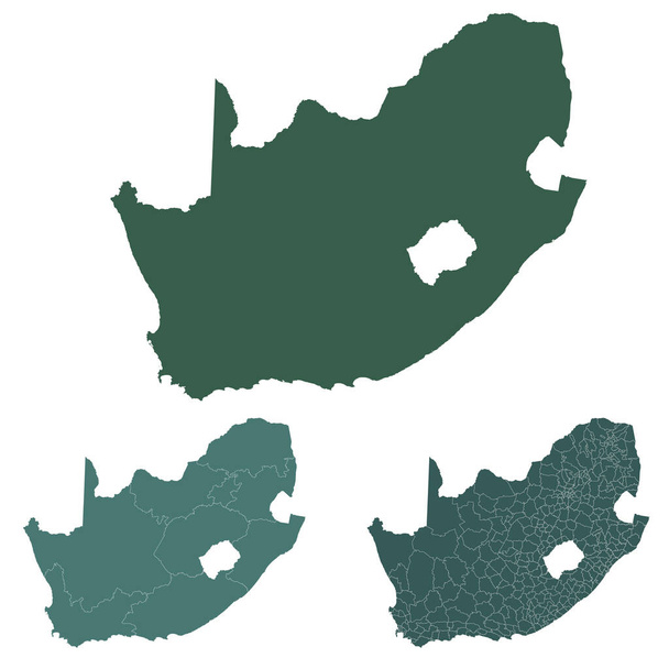 Dél-Afrika térkép vázolja vektor közigazgatási határok, régiók, települések, megyék fekete fehér színekben. Infografikai tervezési sablontérkép. - Vektor, kép
