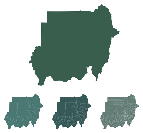 Σουδάν χάρτη περίγραμμα διάνυσμα με διοικητικά σύνορα, περιοχές, δήμους, τμήματα σε μαύρο λευκό χρώμα. Χάρτης προτύπου γραφιστικής σχεδίασης. - Διάνυσμα, εικόνα