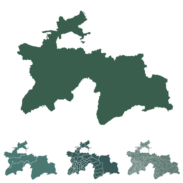 Mapa do Tajiquistão traçar vetor com fronteiras administrativas, regiões, municípios, departamentos em cores brancas pretas. Mapa de modelo de design infográfico
. - Vetor, Imagem