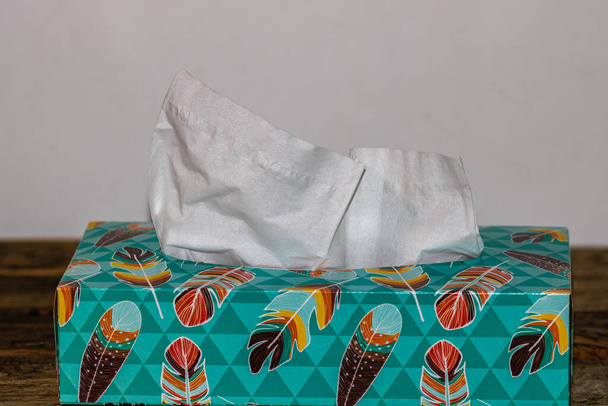 Close up of colorful tissue box isolated. - Photo, Image