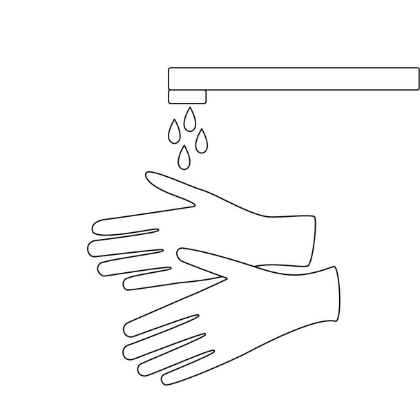 Skica vektorové ilustrace mytí rukou. Mytí rukou pod kohoutkem vodou jako ochrana proti viru. Zdravé mytí rukou, zdravotní péče, lékařství, chirurgie, osobní hygiena - Vektor, obrázek