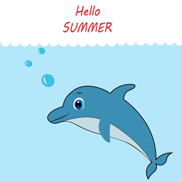 милый дельфин мультфильм иллюстрация, лето
  - Фото, изображение