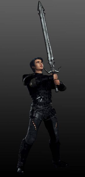 Giovane Assassino Fantasy maschile in armatura di pelle nera
 - Foto, immagini