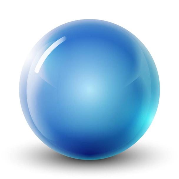 Glass light blue ball or precious pearl. Glossy realistic ball, 3D abstract vector illustration highlighted on a white background. Big metal bubble  with shadow. - Vektor, obrázek