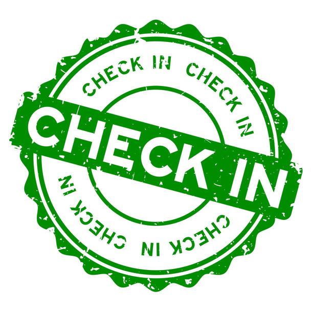 Grunge green check in word round rubber seal stamp on white background - Vector, Image