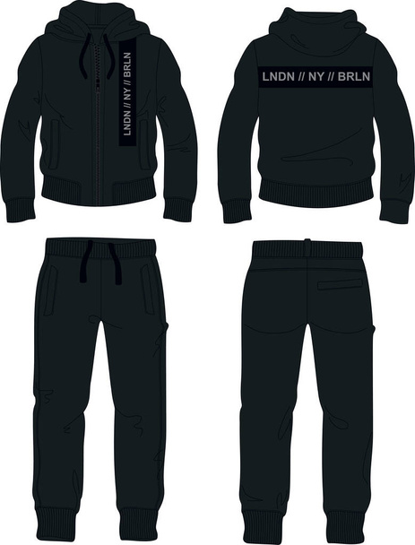 man suit set zipper hoodie jacket joggers pants black london template - Vector, Image