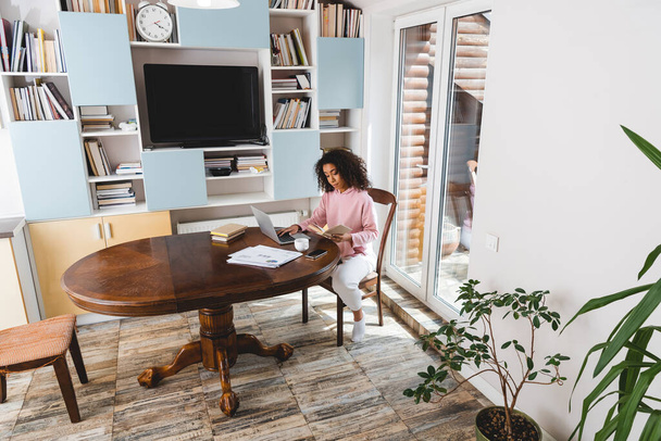 beautiful african american freelancer working from home  - Photo, Image