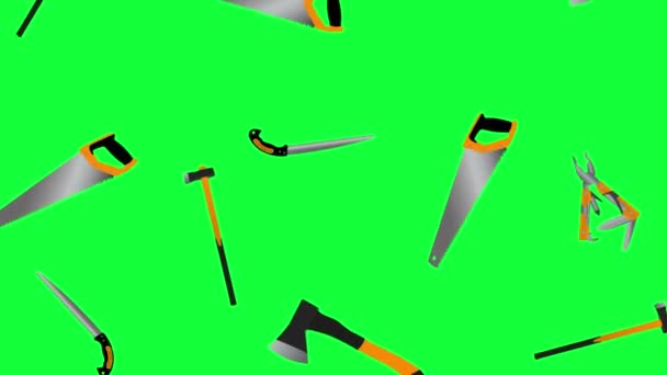 Рабочие инструменты садоводства элементы падающие анимации, бесшовный цикл на зеленом экране хрома ключ
 - Кадры, видео