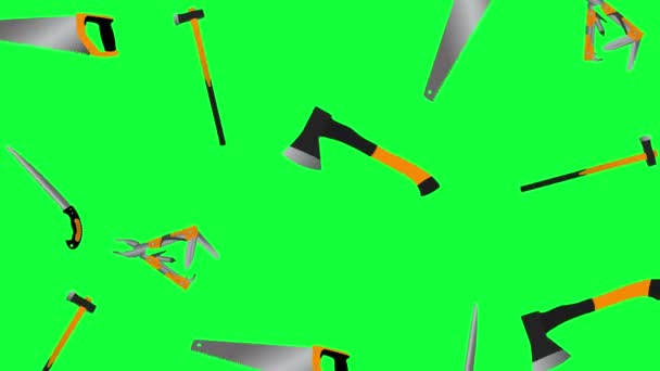 Arbeiten Gartengeräte Elemente Animation, nahtlose Schleife auf grünem Bildschirm Chroma-Taste - Filmmaterial, Video