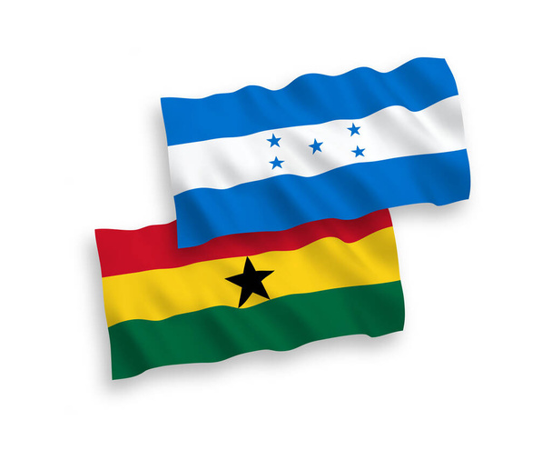 Nationale Vektor-Stofffahnen von Ghana und Honduras isoliert auf weißem Hintergrund. Verhältnis 1 zu 2. - Vektor, Bild