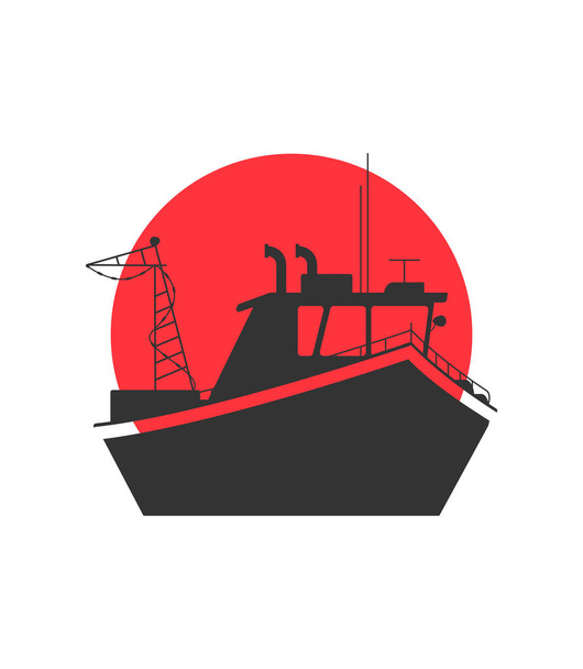 Fishing ship banner in simple style - Διάνυσμα, εικόνα