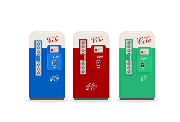 Blue, red and green soda machines isolated o white background - Vector, afbeelding