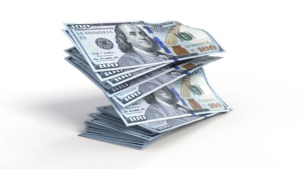 Bir deste banknot kağıdı uçup gidiyor. Para, ekonomi, finans ve banka temaları için uygun. 3B illüstrasyon - Fotoğraf, Görsel