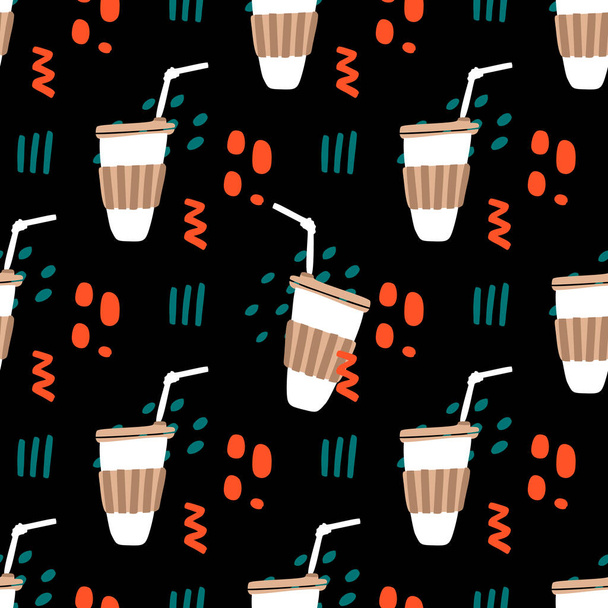 Tasses à café réutilisables motif sans couture. Élément dessiné à la main de vie zéro déchet dans le vecteur. Style écologique. Pas de plastique et Go Green concept fond
 - Vecteur, image