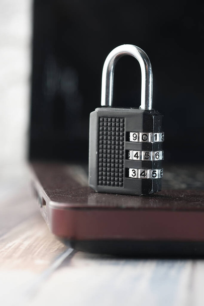 Padlock on laptop. Internet data privacy information security concept - Photo, Image