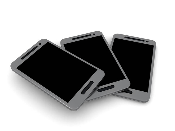 Representación 3D de smartphones genéricos. Representación 3D aislada en blanco
. - Foto, Imagen