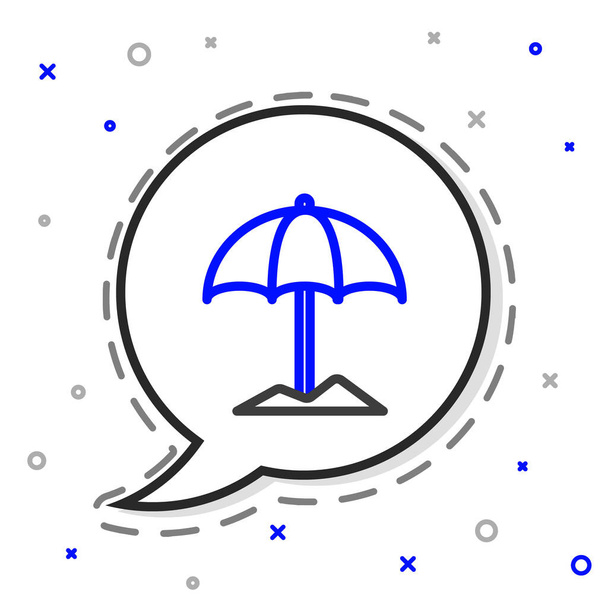 Beyaz arka planda izole edilmiş plaj ikonu için Line Sun koruyucu şemsiye. Açık alan için büyük bir şemsiye. Plaj şemsiyesi Renkli taslak konsepti. Vektör İllüstrasyonu - Vektör, Görsel