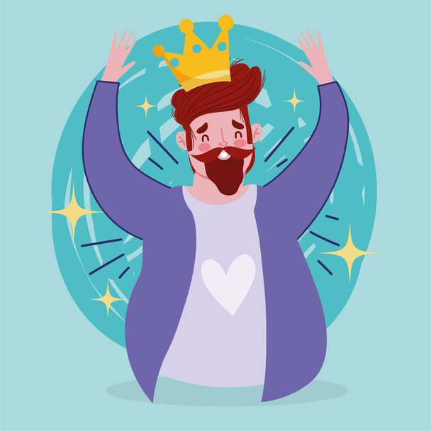 happy fathers day, bearded man with crown king character - Vector, Image