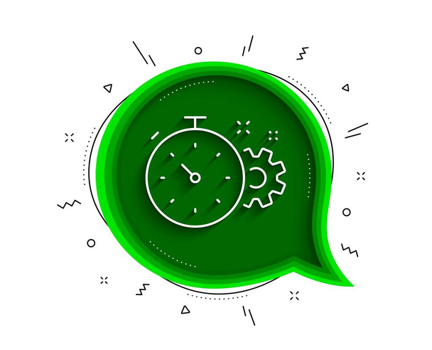 Cogwheel with timer line icon. Chat bubble with shadow. Engineering tool sign. Cog gear symbol. Thin line cogwheel timer icon. Vector - Vektor, kép