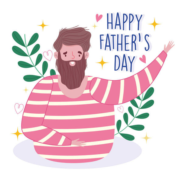 šťastný otcové den, vousáč muž táta kreslené květinové srdce dekorace - Vektor, obrázek