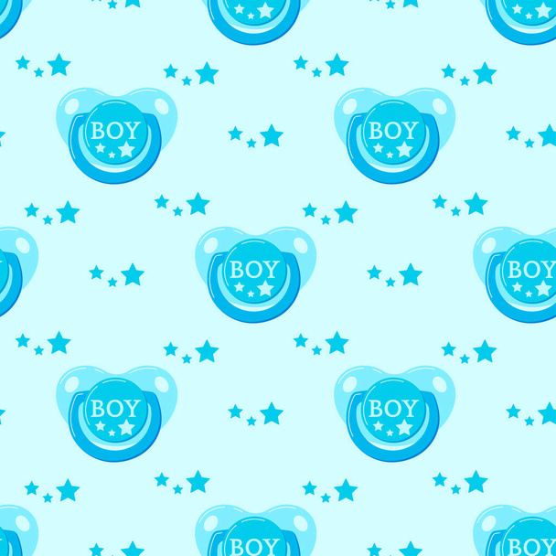 Blue pacifier baby dummy vector seamless pattern. - Vetor, Imagem