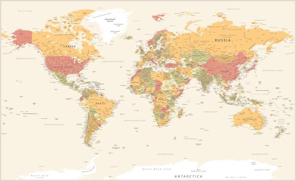 World Map Vintage Political - Vector Illustration - Vrstvy - Vektor, obrázek