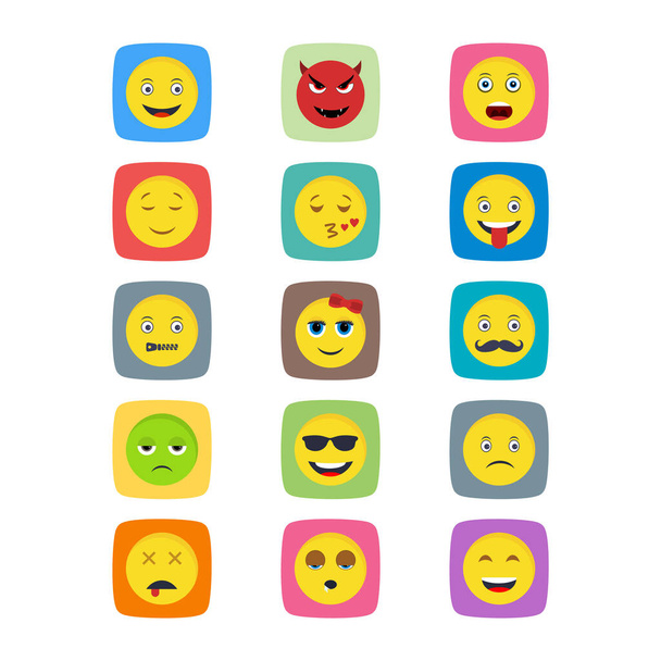 Set of 15 emoji Icons on White Background Vector Isolated Elements... - Vector, Image