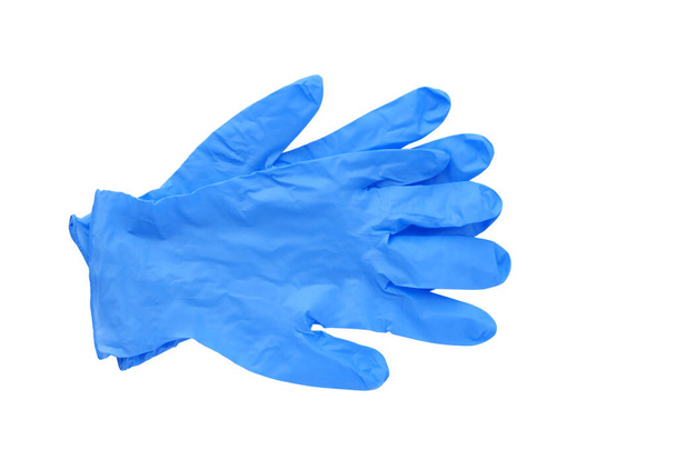 Niebieskie rękawice medyczne izolowane na białym tle - Zdjęcie, obraz