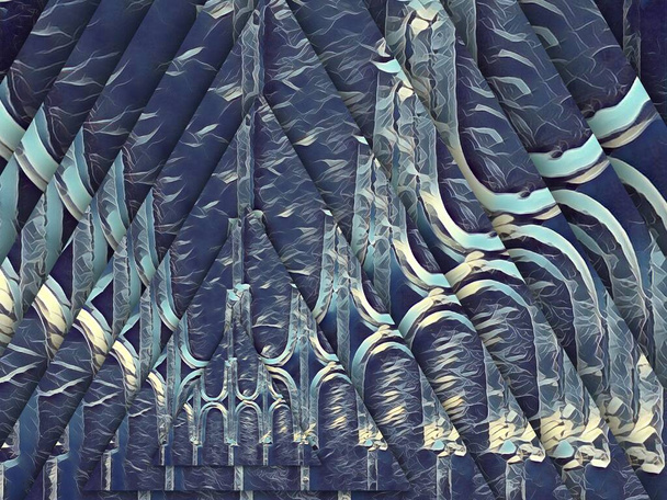 recinzione di sicurezza modellata in ferro battuto trasformata per dare aspetto e sensazione di ghiaccio blu in molti intricati disegni geometrici concentrici
  - Foto, immagini