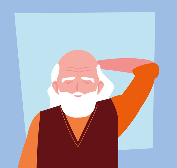 elderly man takes care of himself at home - Vector, Image
