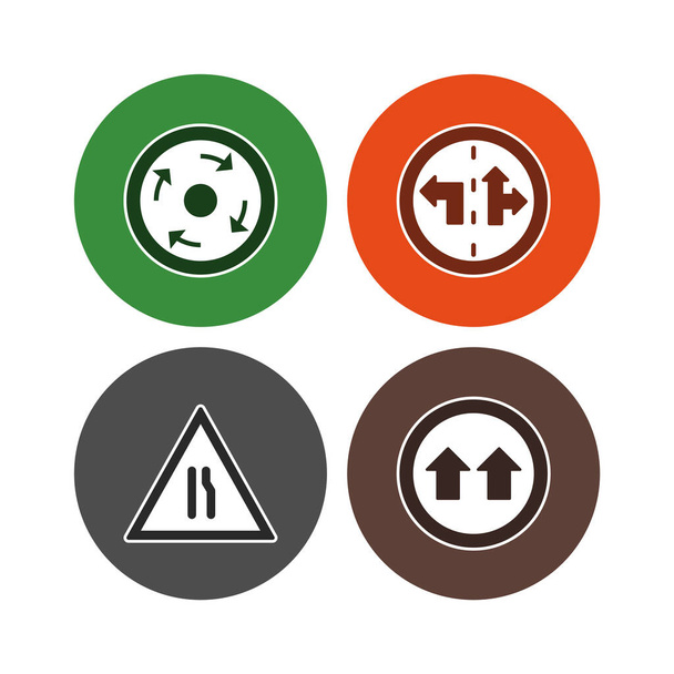  Set of 4 road signs Icons on White Background Vector Isolated Elements... - Vector, Image