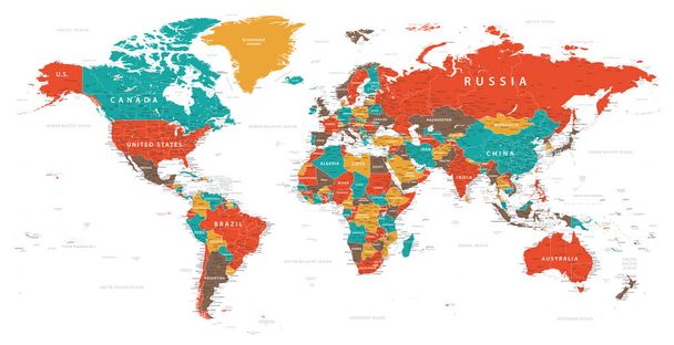Mapa del mundo Vintage Político - Ilustración vectorial - Capas
 - Vector, imagen