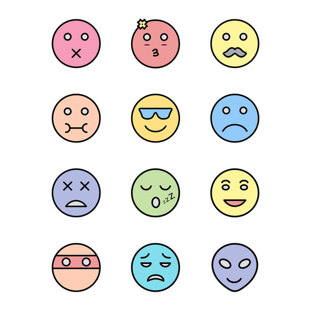 12 Emoji-Symbole isoliert auf weißem Hintergrund... - Vektor, Bild