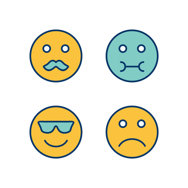 Zestaw 4 ikon emoji na białym tle Wektor Isolated Elements... - Wektor, obraz