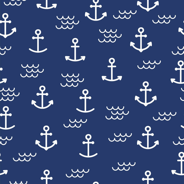 Summer seamless pattern with anchors. Cute sea background. Perfect for wrapping paper, textile and web design. Vector illustration - ベクター画像