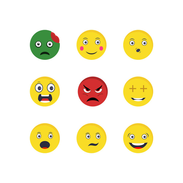 Set von 9 Emoji-Symbolen auf weißem Hintergrund Vektor isolierte Elemente... - Vektor, Bild