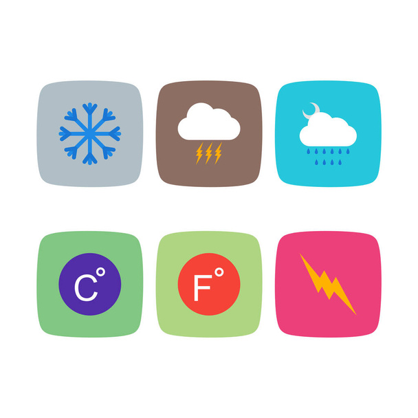 Set of 6 Weather Icons on White Background Vector Isolated Elements... - Vector, Image