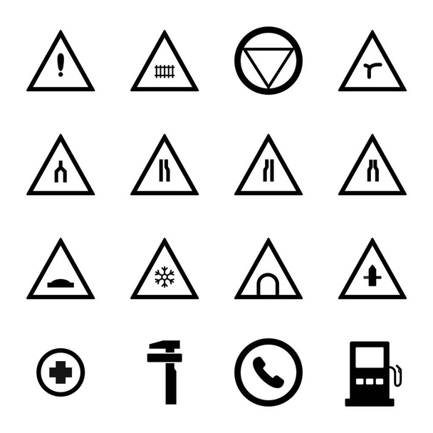 16 Conjunto de sinais de estrada ícones isolados sobre fundo branco
... - Vetor, Imagem