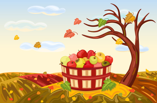 Rich apple harvesting in autumn - Vector, Image