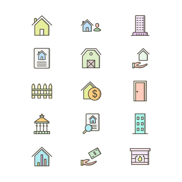 15 комплектов значков недвижимости для личного и коммерческого использования
... - Вектор,изображение