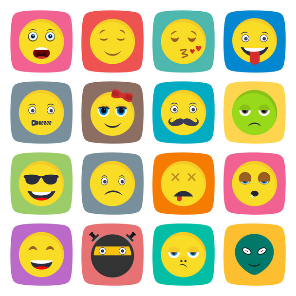 Set von 16 Emoji-Symbolen auf weißem Hintergrund Vektor isolierte Elemente... - Vektor, Bild